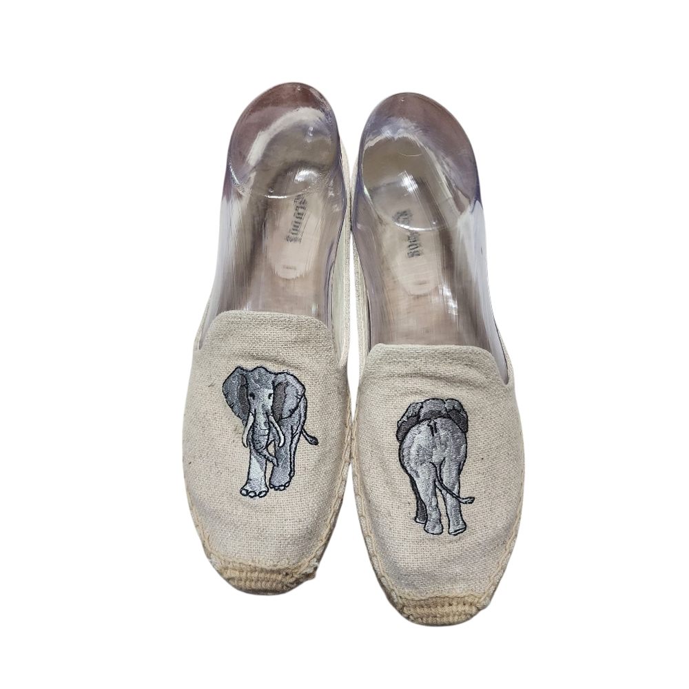 EUC Soludos Women's Elephant Embroidered Smoking Slipper Espadrilles In Sand - Picture 4 of 11